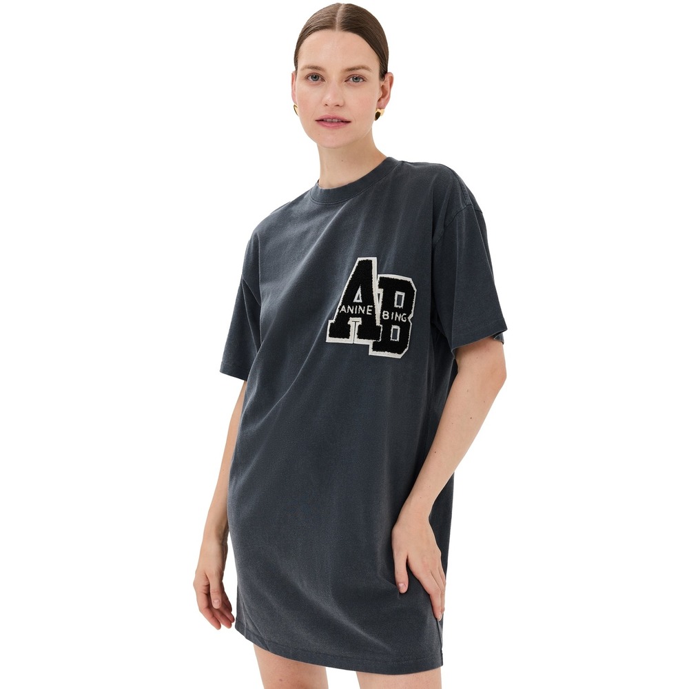 Anine Bing AB Varsity Patch T-Shirt Washed Charcoal Grey A-02-10275-WBL1 Mens M
